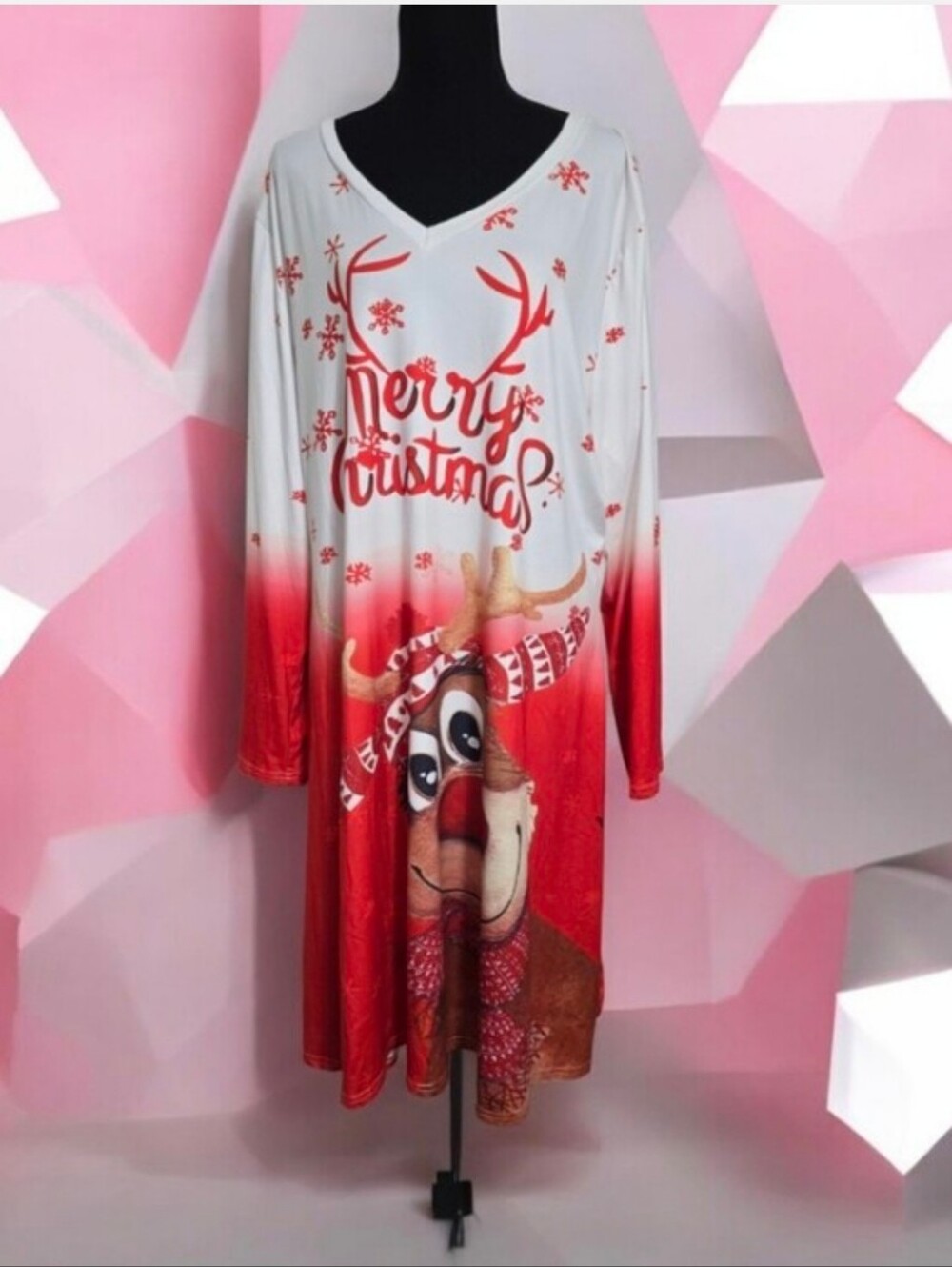 Merry Christmas Red White Reindeer Holiday Dress